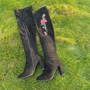 Madden Girl Black Floral Over the Knee Boots